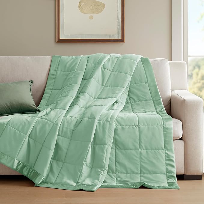 Madison Park Windom Down Alternative Blanket, Premium 3M Scotchgard Moisture Wicking Treatment, Lightweight and Soft Bed Cover For All Season, Satin Trim, Seafoam King