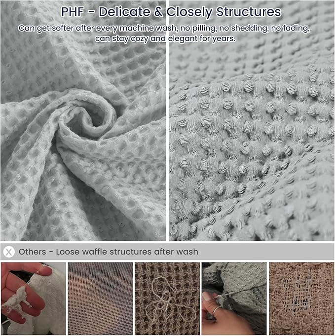 PHF Pre-Washed Cotton Waffle Weave Blanket King Size for Bed,Snag Proof Throw Blanket for Couch Spring Summer Lightweight Breathable,Oeko-TEX Certified,Machine Washable,Home Decor Gift,Light Grey