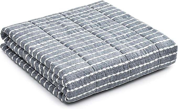 YnM Weighted Blanket,Heavy 100 Percent Oeko-Tex Certified Cotton Material, Bed Blanket for One Person of 240lbs, Ideal for Queen/King Bed (60x80 Inches, 25 Pounds, Blue White)