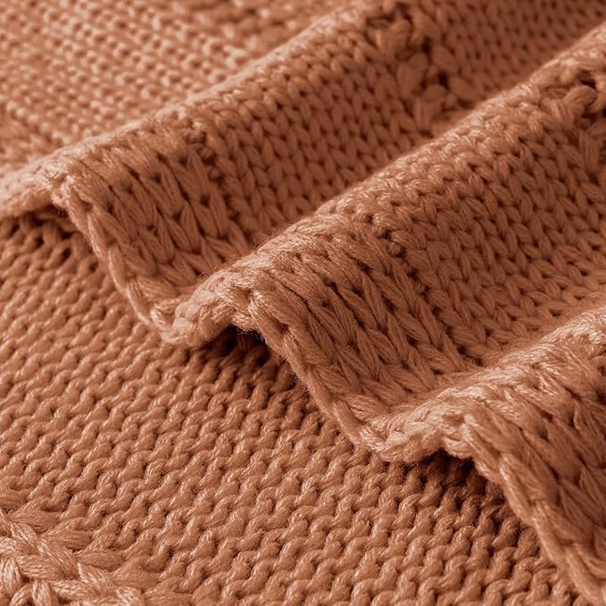RECYCO Cable Knit Burnt Orange Throw Blanket for Couch, Super Soft Warm Cozy Decorative Knitted Throw Blanket 2.3LB for Bed, Sofa, Chair 50"x60"