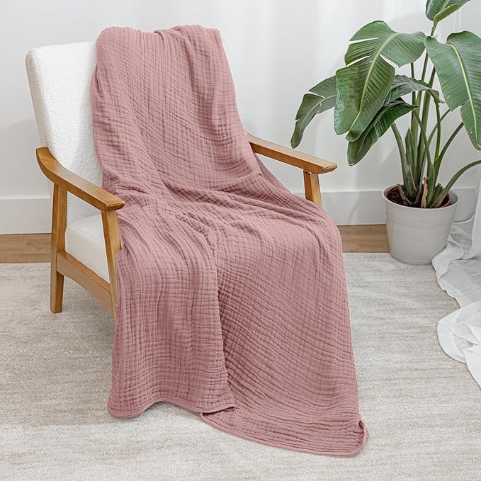 Comfy Cubs Muslin Blanket for Adults Twin 90" x 66" - 6 Layer Soft, Breathable & Lightweight Muslin Adult Blanket - Machine Washable & Designed in The US Bedding for All Seasons - Mauve