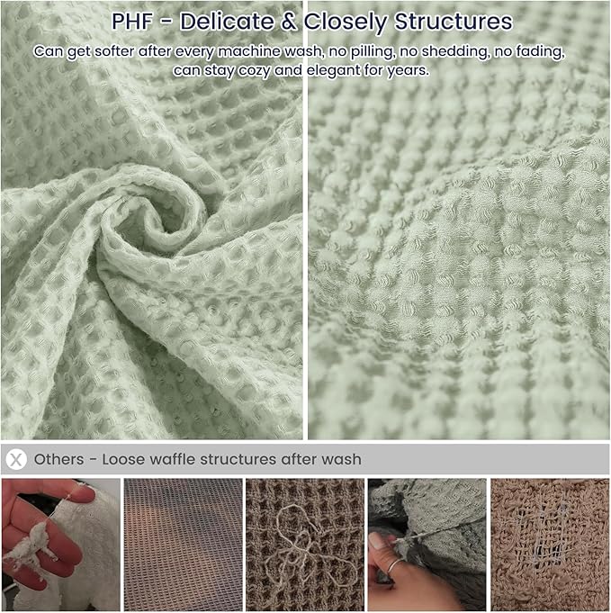 PHF Pre-Washed Cotton Waffle Weave Family Blanket,Oversized King Size 120"x 120"-Snag Proof Lightweight Breathable, 10'x 10' Huge Extra Large Big-Elegant Aesthetic Home Decoration Gift,Sage Green