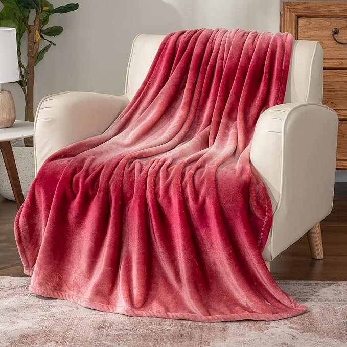 Berkshire Blanket-Classic Heavyweight Soft Printed VelvetLoft® Plush Throw Blanket, Cozy and Fuzzy, Ombre Burgundy, 50in x 70in