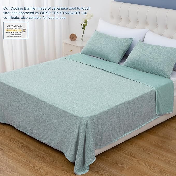 CHOSHOME Cooling Blanket for Hot Sleepers Lightweight Summer Cold Thin Blankets for Sleeping, Hot Flashes Night Sweats, Soft Blanket for Bed, Queen Size, Green