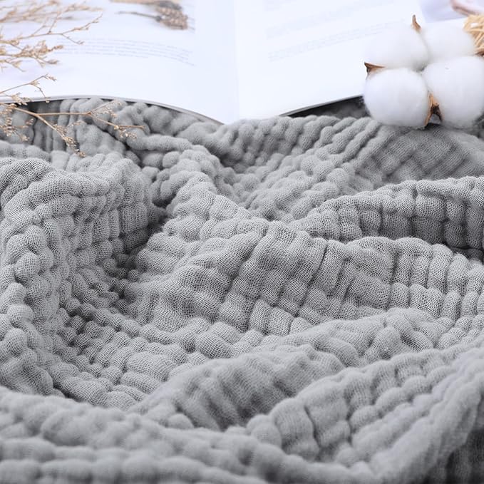 Yoofoss Muslin Blanket 100% Cotton Throw Large 50" x 60" for Bed Couch Summer Gauze Blanket for Adults Lightweight and Breathable Grey