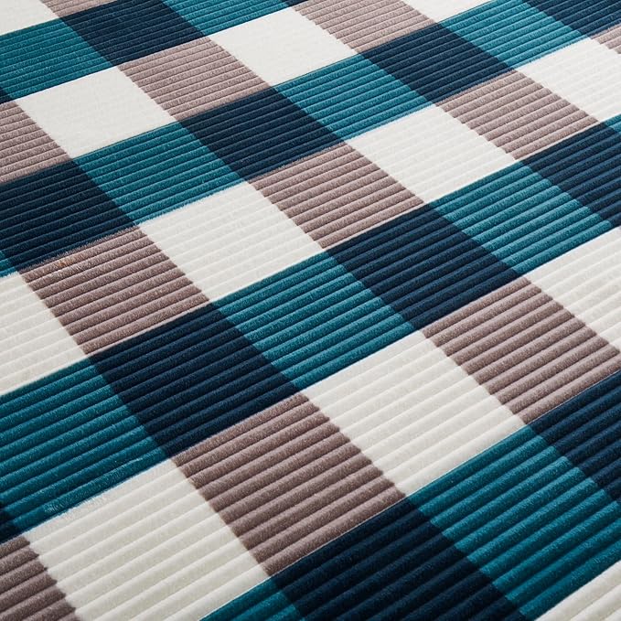 PU MEI Sherpa Blanket Twin Plaid Thick Bed Blanket, 90”*80” Super Soft Flannel Fuzzy Fleece Reversible Velvet Plush Warm Blanket for Couch (Teal Check, 80"*90")