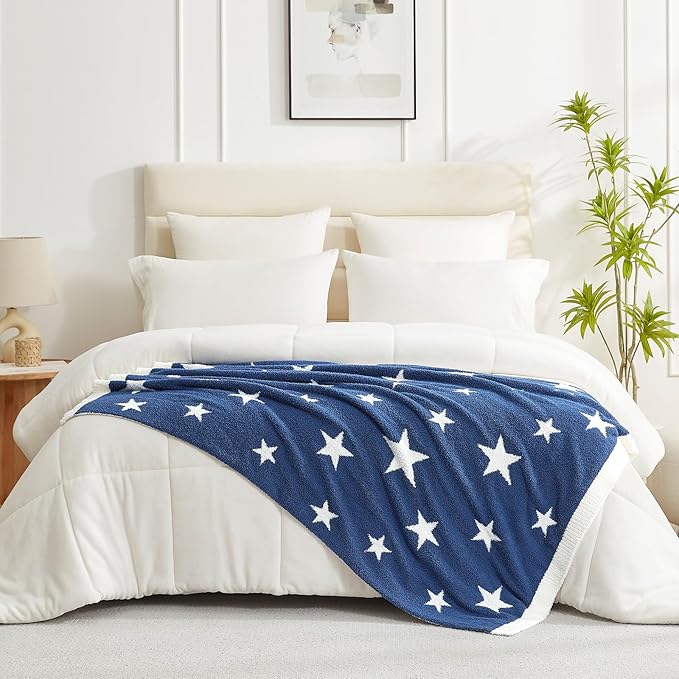 Snuggle Sac American Star Patriotic Throw Blanket Blue, Ultra Soft Cozy Throw Blanket for Couch,Sofa, Bed, Living Room, Blue,50x60 inches