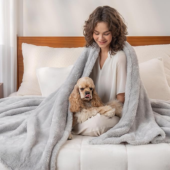 Berkshire Blanket Classic Extra-Fluffy™ Plush Blanket King Size, Soft Fuzzy Fluffy Long Hair Blanket for Couch Sofa Bed, Microchip, 90x108 Inches