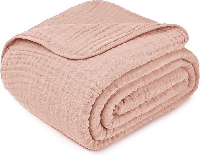 Comfy Cubs Muslin Blanket for Adults King 108" x 90" - 6 Layer Soft, Breathable & Lightweight Muslin Adult Blanket - Machine Washable & Designed in The US Bedding for All Seasons - Blush