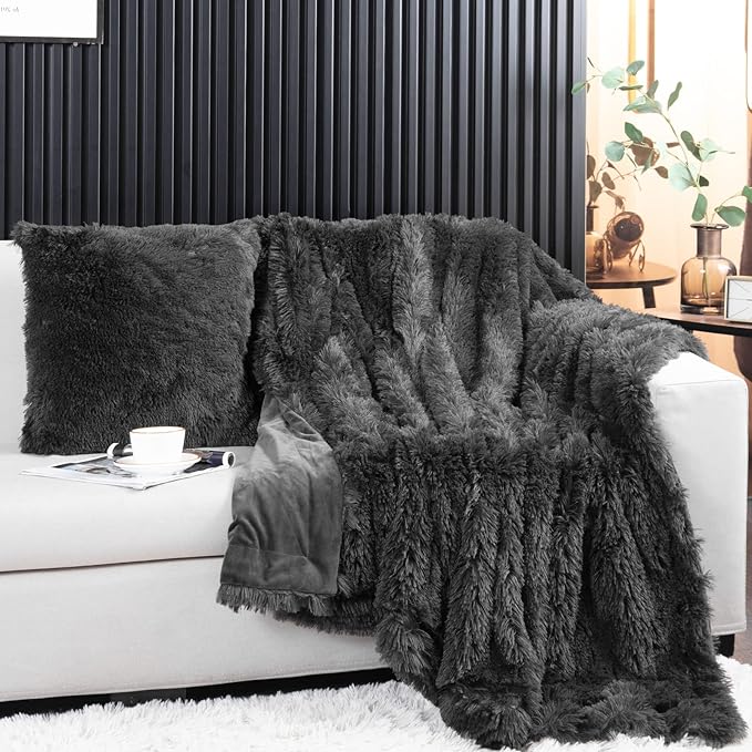 YUSOKI Morel Faux Fur Throw Blanket,2 Layers,50" x 60" Cozy Plush Fluffy Blanket Furry Fuzzy Warm Cute Shaggy Blanket for Fall Bed Living Room Décor Baby Women Pet