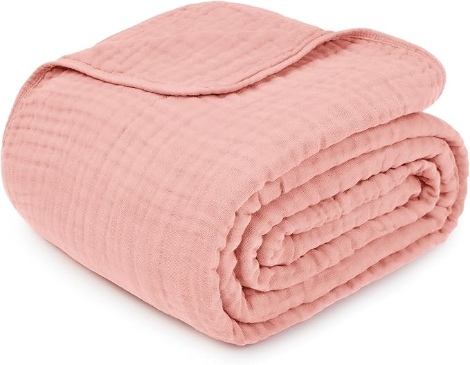 Comfy Cubs Muslin Blanket for Adults Twin 90" x 66" - 6 Layer Soft, Breathable & Lightweight Muslin Adult Blanket - Machine Washable & Designed in The US Bedding for All Seasons - Lace Pink