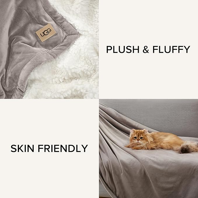 UGG Bliss Throw Blanket Plush Soft Fleece Fluffy Blankets for Bed or Couch Oversized Warm Reversible Machine Washable Medium Weight Home Decor Giftable Throw, 50-inch x 70-inch, Oyster Brown
