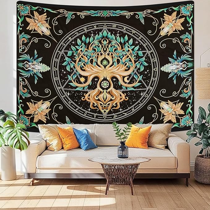 Tree of Life Tapestry - Natural Hippie Wall Hanging, UV Resistant, Machine Washable, Lightweight, Psychedelic Witchcraft Bedroom Decor for Bedroom, Living Room, Yoga Room - 60x44 Inch