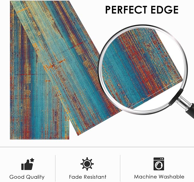Emvency Blue and Orange Table Runner, Vintage Abstract Messy Rust Painting Dining Decor for Kitchen Coffee Table Family Dinners Holiday Parties Wedding Events Decor(13x72 inch)