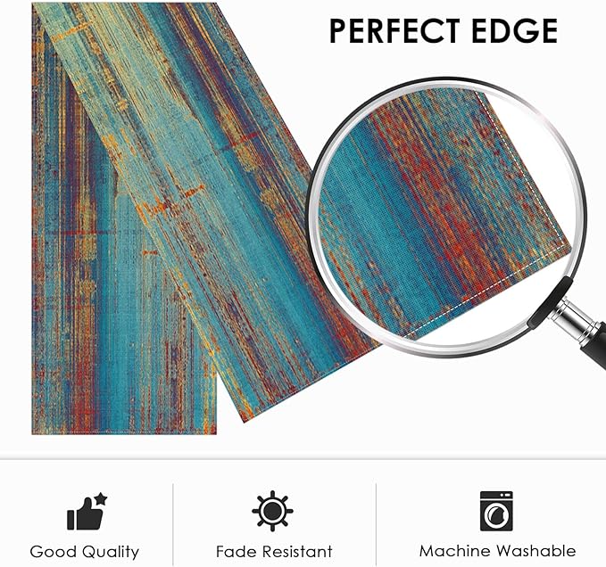 Emvency Blue and Orange Table Runner, Vintage Abstract Messy Rust Painting Dining Decor for Kitchen Coffee Table Family Dinners Holiday Parties Wedding Events Decor(13x108 inch)