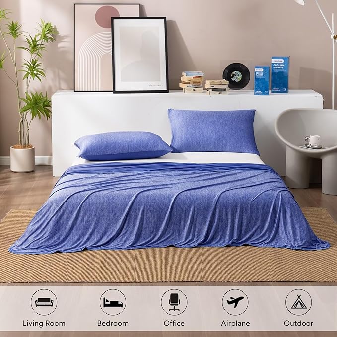 HOMFINE Cooling Blankets for Hot Sleepers - Summer Blanket Thin Lightweight Breathable Soft Double Side Enhanced Cooling for Bed Couch Sofa, Keep Cool for Night Sweats (Dark Blue, 108 x 90 inches)