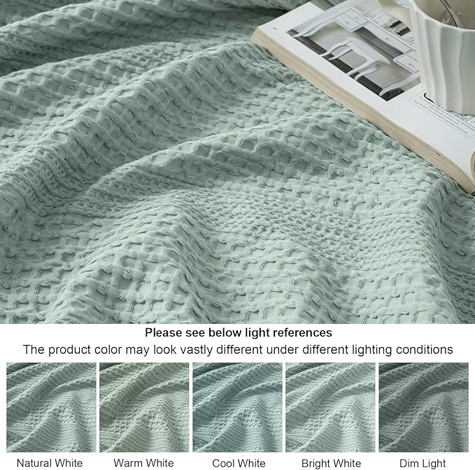 PHF Lightweight Waffle Weave Blanket Queen Size, Breathable & Ultra Soft, 90"x 90" Soft & Cozy Thin Blanket, Perfect for Summer & Hot Sleepers, Bed, Home Decor - Aqua Gray