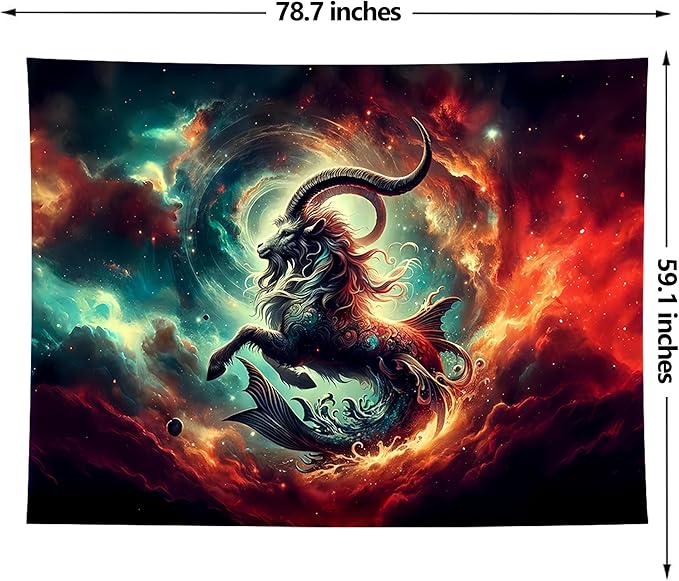 Capricorn Tapestry Wall Hanging Zodiac Sign Decoration Aesthetic for Bedroom Living Room Dormitory Suitable for Teen Boy and Girl Who Like Astrology 79x59 Inches