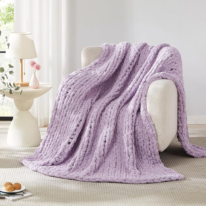 L'AGRATY Chunky Knit Blanket Throw - Soft Chenille Yarn Throw Blanket 30x40:Handmade Thick Cable Knit Crochet Blanket - Large Knit Blanket Chunky Rope Knot Throw Blanket for Couch Sofa Bed Home Decor