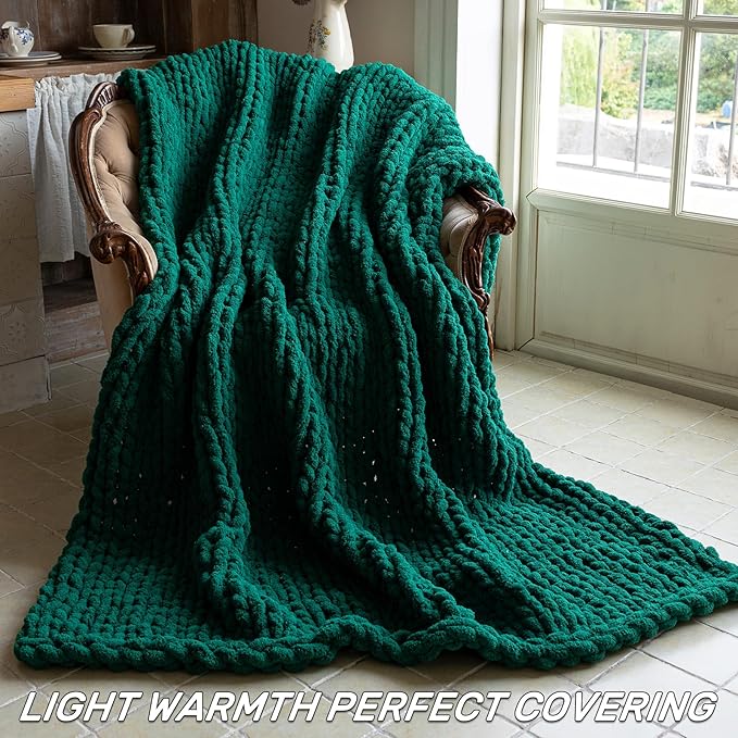 Chunky Knit Blanket - Luxury Soft Cozy Small Size(50 * 60) Throw Blanket,100% Woven Blanket Rope Knot Throw Blanket for Couch, Sofa, Home Decor, Gift - Machine Washable(Blackish Green)