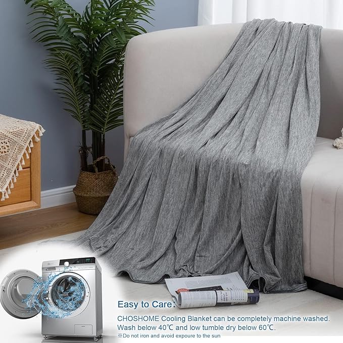 CHOSHOME Cooling Blanket for Hot Sleepers Lightweight Summer Cold Thin Blankets for Sleeping, Hot Flashes Night Sweats, Soft Blanket for Bed, Oversized King 96" x 120", Grey
