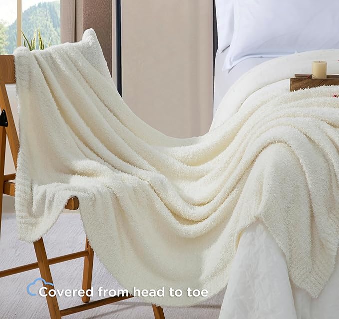 Knit Throw Blanket for Couch - Super Soft Bed Blanket, Fluffy Fuzzy Plush Lightweight Cozy Blankets for Sofa ,Cream,50" x 60"