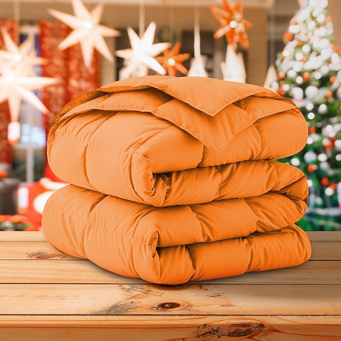 Soft Lightweight Down Blanket for Bed Sofa Couch Indoor and Outdoor Use, Warm and Fluffy Throw Blanket, Orange, King Size (108"X88")