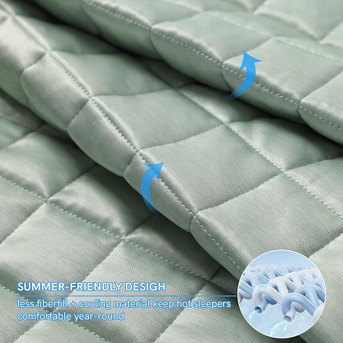 YnM Cooling Weighted Blanket for Adults, 40lbs Heavy Bed Throw Comforter with 100% PE Fabric, Ideal for Hot Sleepers or Summer Days(88x104 Inches for Queen/King Bed, 40 Pounds, Green)