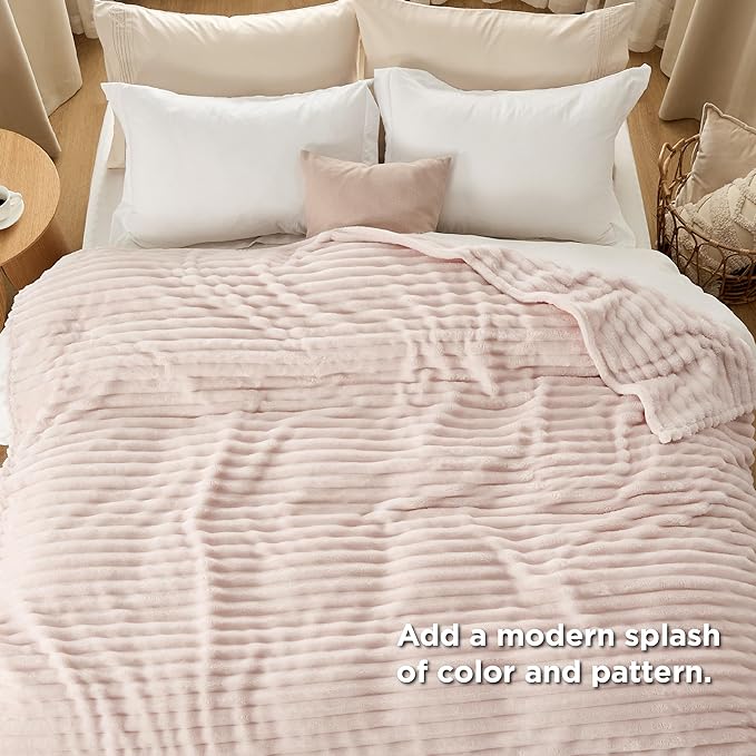 Bedsure Blankets Queen Size for Bed - GentleSoft Cozy Soft Blankets for Women, Cute Large Fleece Throws for Girls, Crystal Pink, 90x90 Inches