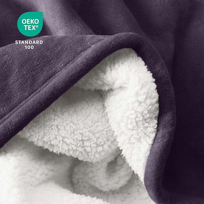 Bare Home Sherpa Fleece Blanket - Twin/Twin Extra Long - Blanket for Bed, Sofa, and Couch - Warm & Lightweight - Fluffy & Soft - Reversible (Twin/Twin XL, Eggplant)