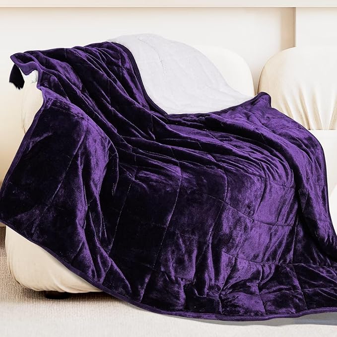 Alomidds Weighted Blanket Queen Size 15lbs 60 x 80 inches,Adult Weighted Blankets with Soft Plush Fleece,Fluffy Thick Warm Sherpa & Cozy Flannel Heavy Blanket for Sofa Bed,Purple