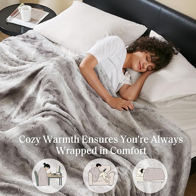 Zuri Ultra-Soft Poly Fur Blanket, Reversible Plush, All Season & Lightweight Fuzzy Blanket for Bed, Couch & Sofa, Twin/Twin XL, Grey