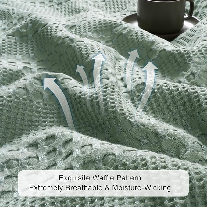 PHF Cooling Waffle Blanket King Size, Lightweight 60% Rayon Derived from Bamboo & 40% Cotton Breathable Blanket for Hot Sleepers, Soft and Luxury for Bed Couch and Sofa, 104"x90", Sage Green