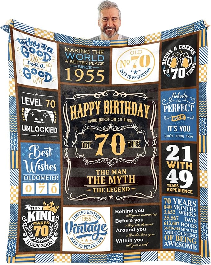70th Blanket 60 x 50 inch, 70th Birthday Gifts for Men, Best Gifts for 70 Year Old Man, 70 Year Old Birthday Gifts for Men, 1955 Birthday Gifts for Dad, Mens 70 th Birthday Gift Ideas
