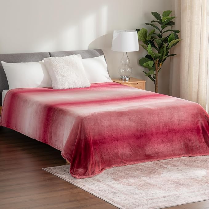 Berkshire Blanket-Classic Heavyweight Warm Soft Printed VelvetLoft® Plush Blanket, King Size Soft Fuzzy Blanket for Couch Sofa Bed, Ombre Burgundy, 90in x 108in
