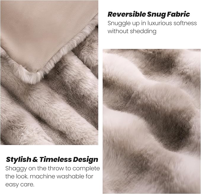 Touchat Luxury Faux Rabbit Fur Throw Blanket for Couch, Super Heavy Warm Cozy Blanket for Sofa Bedroom Living Room, Ultra Soft Fluffy Reversible Plush Blanket for Home Decor Gifts, Tie-dye Coffee