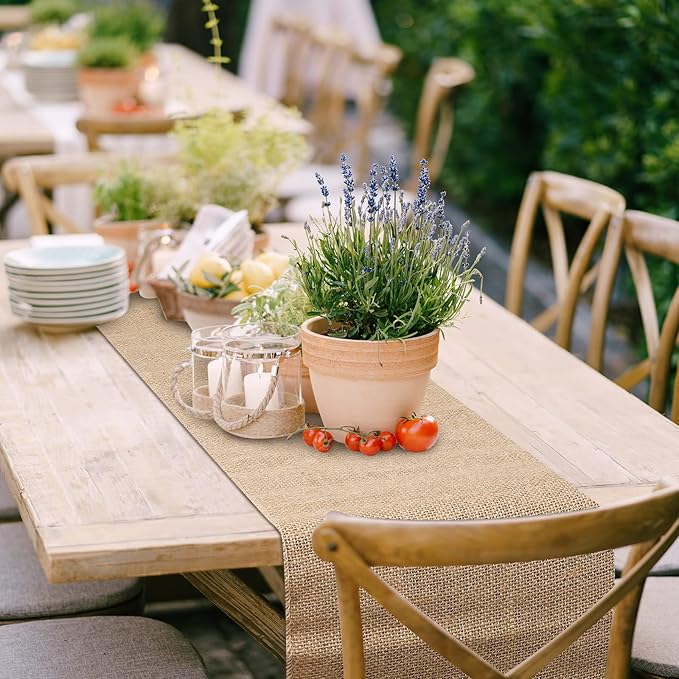 12 Pack Burlap Table Runners Rustic Table Runner Jute Farmhouse Fabric Party Centerpieces for Country Vintage Wedding Banquet Decoration, 12 x 71 Inch