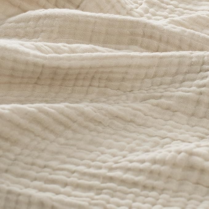 Carriediosa 100% Cotton Muslin Throw Blanket 90" X 90" Queen Size,4-Layers Summer Gauze Throws for Bed Couch,Soft Lightweight Breathable Linen Blankets Bedspread for Adults All Season,Khaki