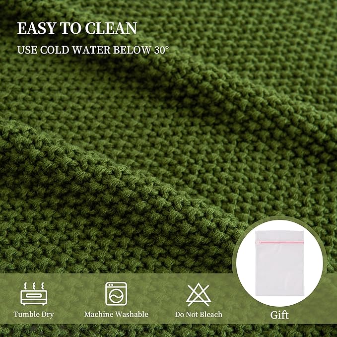 Aganear Knit Throw Blanket for Couch, Knit Throw Blanket for All Seasons, Soft Comfy Lightweight Cable Knitted Throw Blanket for Living Room Bed Office Travel Boho Decor (60"x80", Olive Green)