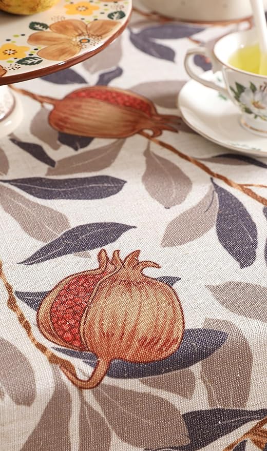 patdrea Designer Vintage SaddleBrown Linen Table Runner 71 Inch Long, Pomegranates Pattern Table Mat, Decoration for Kitchen Dining Table Coffee Table Shelf Cabinet Banquet Christmas ,12"*71"