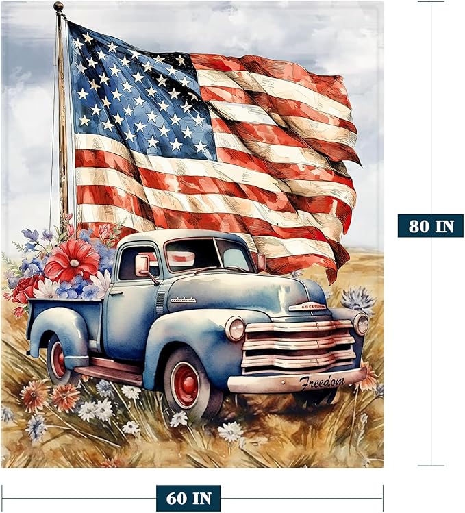 Neatee Living Patriotic Throw Blanket Twin 4th of July Memorial Day Fourth of July American Flag Veteran Blanket Couch Bed Stars Stripe Red White Blue Soft Fleece Blanket Home Decorations 60x80