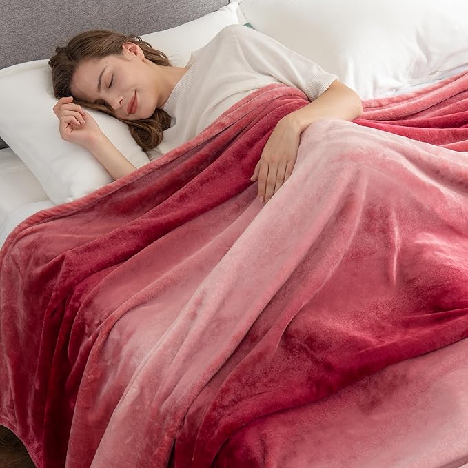 Berkshire Blanket-Classic Heavyweight Warm Soft Printed VelvetLoft® Plush Blanket, King Size Soft Fuzzy Blanket for Couch Sofa Bed, Ombre Burgundy, 90in x 108in