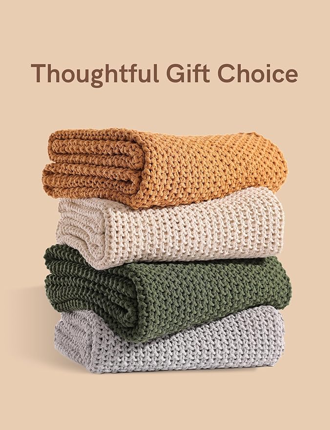 Chunky Cotton Knit Throw Blanket, Light Weight Cable Knit Throws for Bed Couch Sofa, Comfy & Relaxing, Decorative Piece for Farmhouse Rustic Scandinavian Chic Vibe, Turmeric Yellow 60x80 Inches