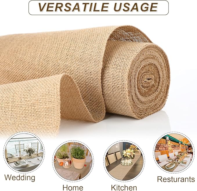 12 Pack Burlap Table Runners Rustic Table Runner Jute Farmhouse Fabric Party Centerpieces for Country Vintage Wedding Banquet Decoration, 12 x 71 Inch