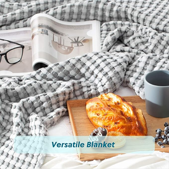 Bedsure Cooling Cotton Waffle Twin XL Blanket - Lightweight Breathable Blanket of Rayon Derived from Bamboo for Hot Sleepers, Luxury Throws for Bed, Couch and Sofa, Grey, 66x90 Inches
