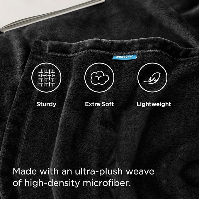 Bedsure Fleece Blanket Twin Size Black - 300GSM Lightweight Plush Fuzzy Cozy Soft Warm Blanket for Bed, Sofa, Couch, Travel, Camping, 60x80 inches