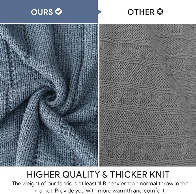 RECYCO Cable Knit Dusty Blue Throw Blanket for Couch, Super Soft Warm Cozy Decorative Knitted Throw Blanket 2.3LB for Bed, Sofa, Chair 50"x60"