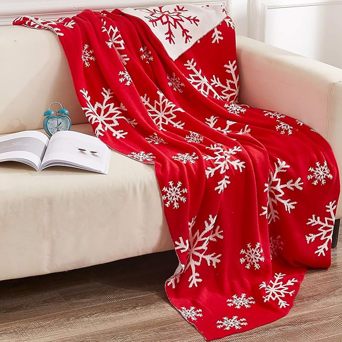 NTBAY 100% Cotton Cable Knit Throw Blanket for Couch (51"x 67"), Super Soft Warm Knitted Throw Blanket for Bed, Sofa, Chair - Extra Cozy, Machine Washable, Comfortable Home Decor, Red and White
