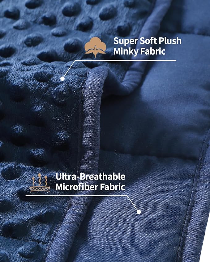 Mr. Sandman Weighted Blanket for Adults Queen, Minky Heavy Blanket for Woman,Man Sleeping/Calm, Soft and Cozy Weighted Throw Blankets, Machine Washable, 60 x 80in, 15 lbs, Navy Blue