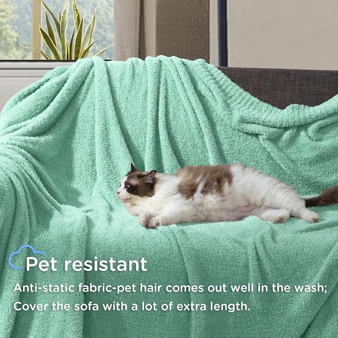 Knit Throw Blanket for Couch - Super Soft Bed Blanket, Fluffy Fuzzy Plush Lightweight Cozy Blankets for Sofa ,Sage Green,50" x 60"